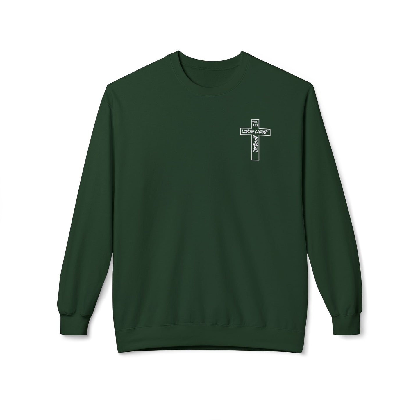 Living Christ Apparel Softstyle Fleece Crewneck Sweatshirt Cross Logo