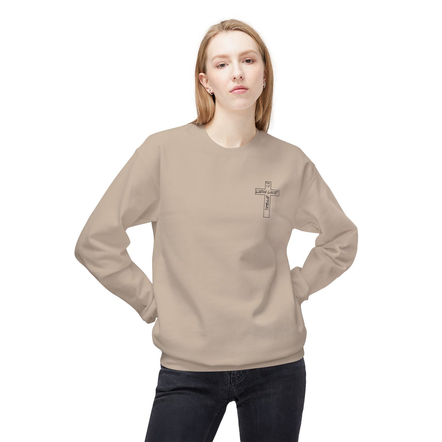 Living Christ Apparel Softstyle Fleece Crewneck Sweatshirt Cross Logo