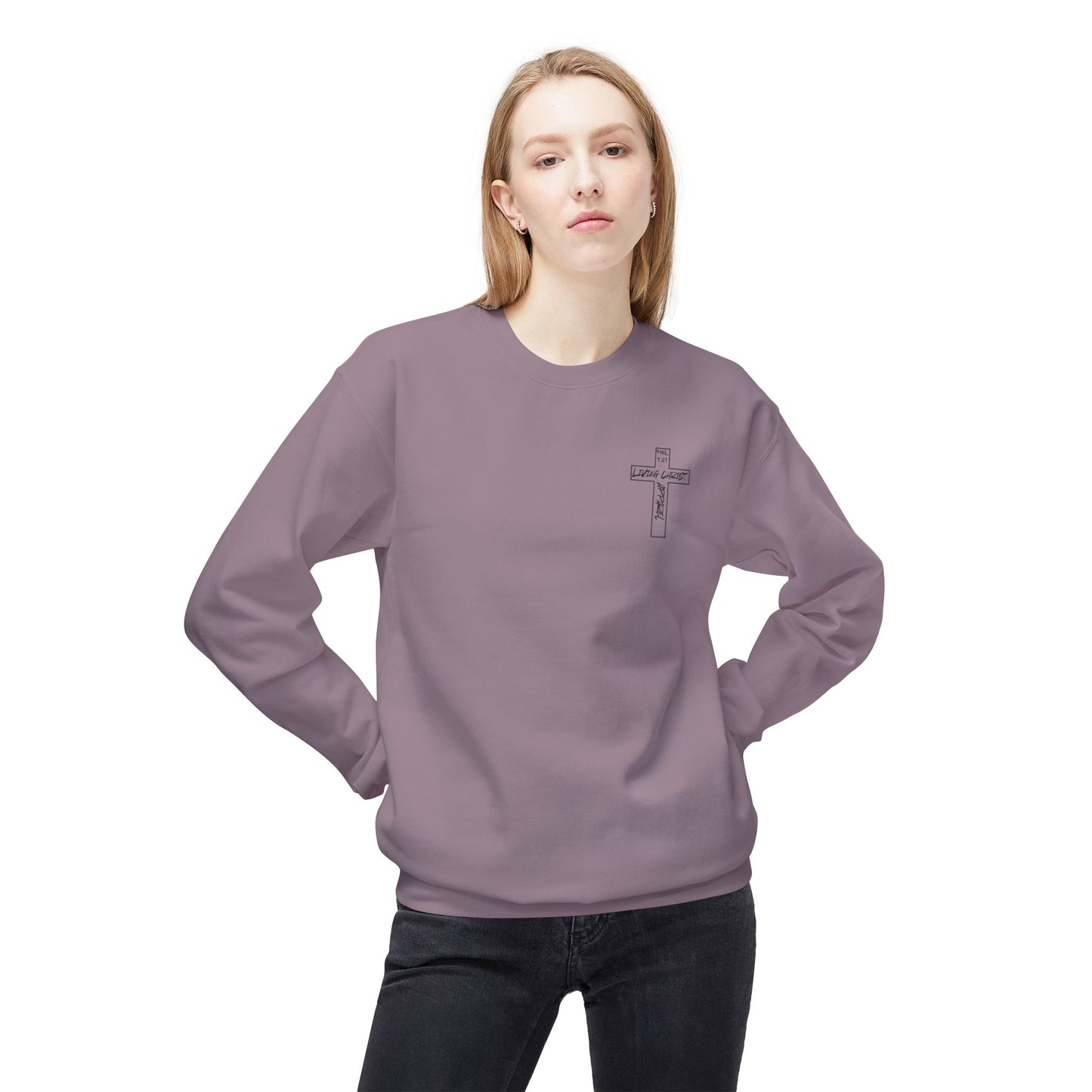 Living Christ Apparel Softstyle Fleece Crewneck Sweatshirt Cross Logo