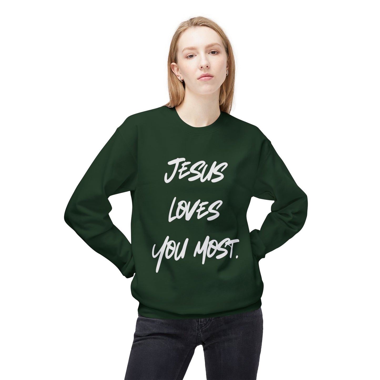 Jesus Loves You Most Living Christ Apparel Softstyle Fleece Crewneck Sweatshirt