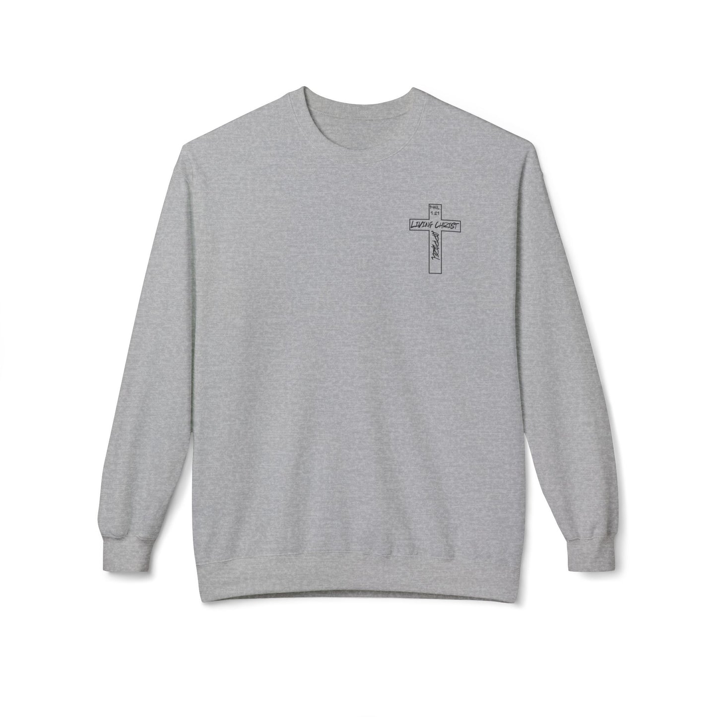 Living Christ Apparel Softstyle Fleece Crewneck Sweatshirt Cross Logo