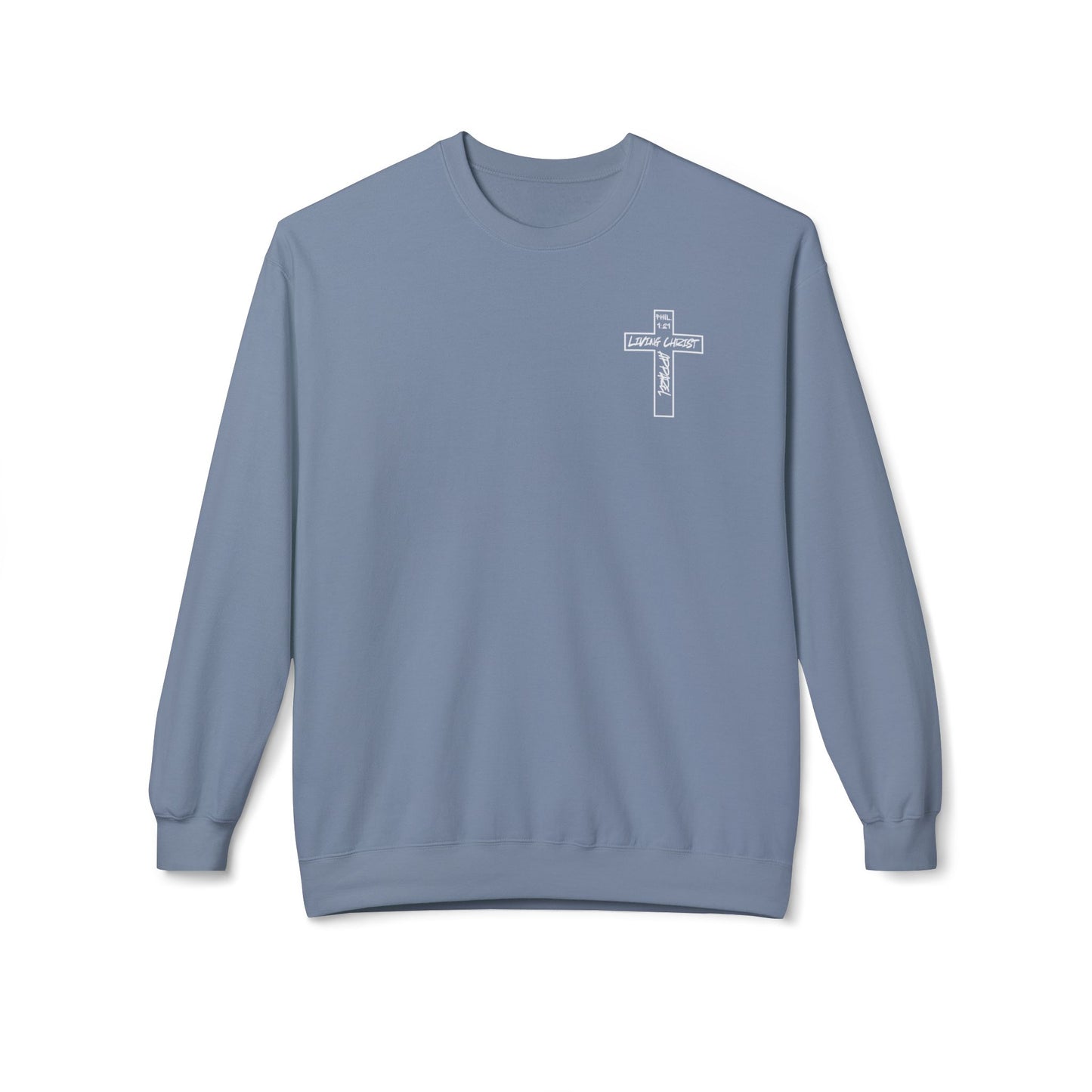 Living Christ Apparel Softstyle Fleece Crewneck Sweatshirt Cross Logo